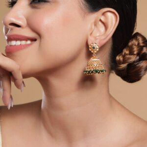 18K Gold-Plated Beaded Floral Motif Traditional Jhumka - Gold