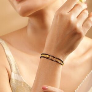 18K Gold-Plated Black Beaded & Golden Chain Mangalsutra Bracelet for Women