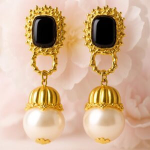 18K Gold-Plated Black & Pearl Beaded Drop Earrings - Black