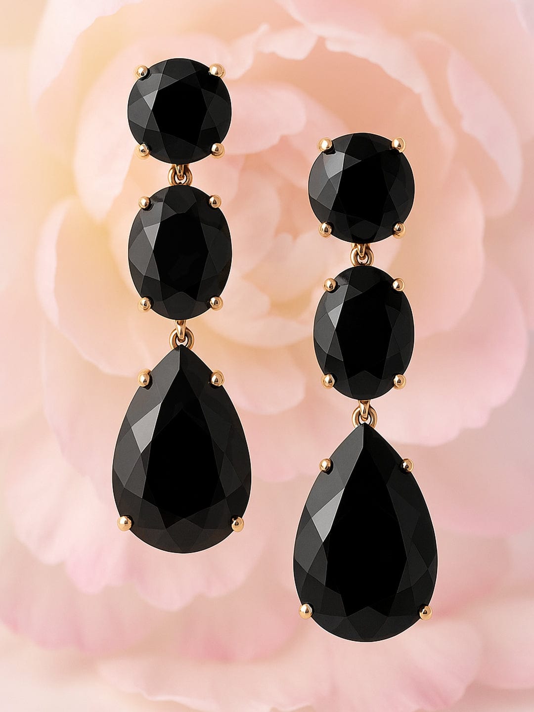 18K Gold-Plated Black Zirconia Stone Studded Dangle Earrings