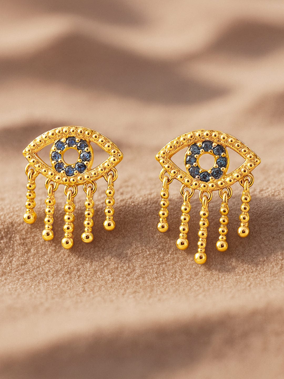 18K Gold-Plated Blue Stone & Cubic Zirconia Studded Evil Eye Stud Earrings