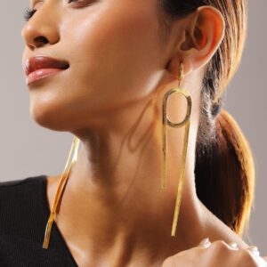 18K Gold-Plated Bold Geometric Loop Shoulder Duster Statement Earrings - Gold