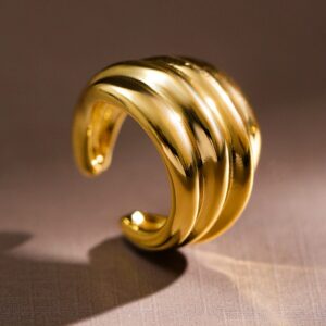 18K Gold-Plated Bold Triple-Layered Statement Ear Cuff Earrings - Gold