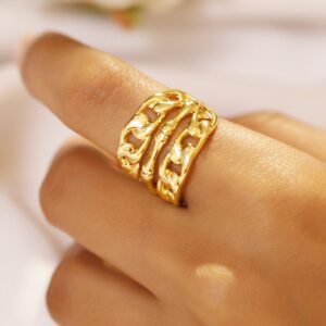 18K Gold-Plated Brass Sculptural Chain-Link Adjustable Statement Ring