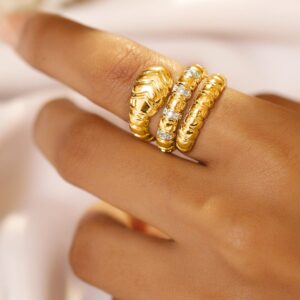 18K Gold-Plated Brass Serpent Textured Statement Adjustable Finger Ring