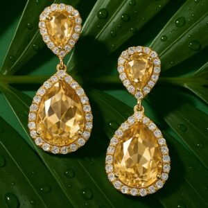 18K Gold-Plated Champagne Crystal Drop Earrings with Cubic Zirconia
