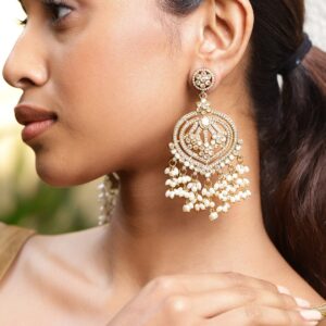 18K Gold-Plated Champagne Kundan Studded & Pearl Beaded Handcrafted Chandbali - Gold