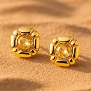 18K Gold Plated Crystal Stone Studs - Gold