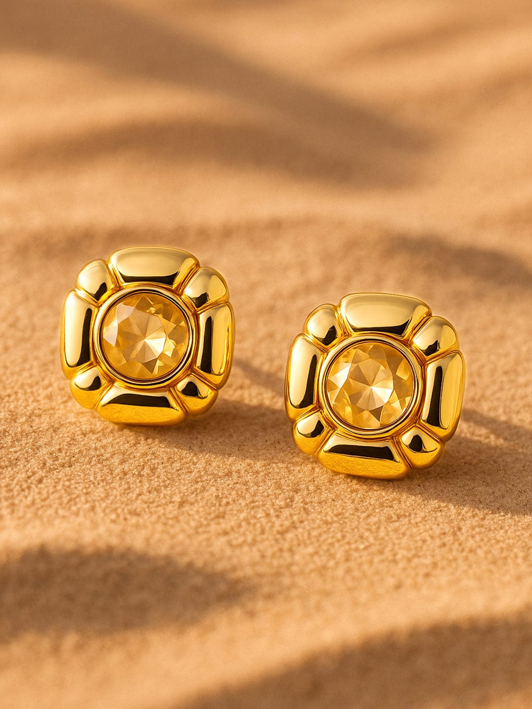 18K Gold Plated Crystal Stone Studs - Gold