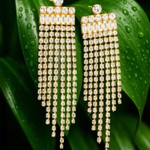 18K Gold Plated Crystal Studded Tassel Earrings - Gold