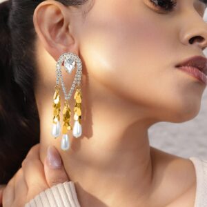 18K Gold-Plated Crystal White Cubic Zirconia & Pearl Tassel Statement Drop Earrings