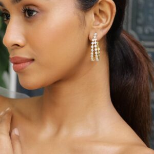 18K Gold-Plated Cubic Zirconia Studded Elegant Double Row Hoop Earrings - Gold