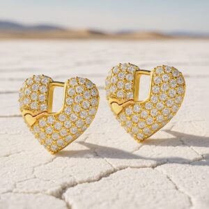 18K Gold-Plated Cubic Zirconia Studded Heart Shape Hoop Earrings