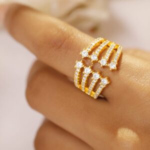 18K Gold-Plated Cubic Zirconia Studded Multi-Row Adjustable Statement Ring