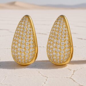 18K Gold-Plated Cubic Zirconia Studded Premium Hoop Earrings - Gold