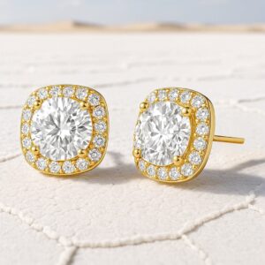 18K Gold-Plated Cubic Zirconia Studded Round Stud Earrings