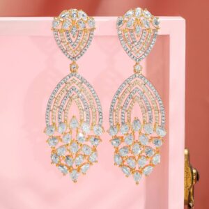 18K Gold-Plated Cubic Zirconia Studded Statement Drop Earrings - Gold