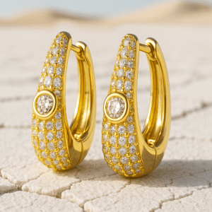 18K Gold-Plated Cubic Zirconia Studded Statement Mini Hoop Earrings - Silver