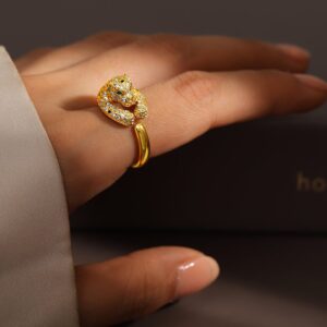18K Gold-Plated Demi-Fine Panther Motif Cubic Zirconia Studded Openable Ring - Gold