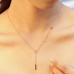 18K Gold-Plated Double Layer Necklace with Minimalist Geometric Charms - Gold