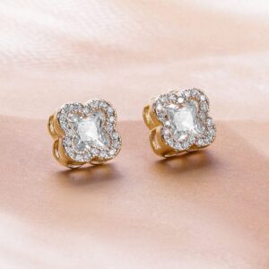 18K Gold Plated Floral Stud Earrings with Cubic Zirconia Accents - Silver