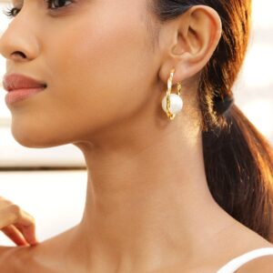 18K Gold-Plated Geometric Pearl Hoop Earrings - Gold