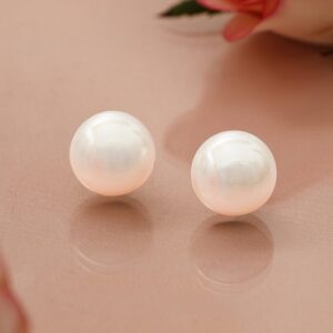 18K Gold-Plated Glossy White Pearl Finish Medium Size Pearl Stud Earrings