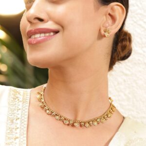 18k Gold-Plated Handcrafted Square & Paisley Design Traditional Jewellery Set