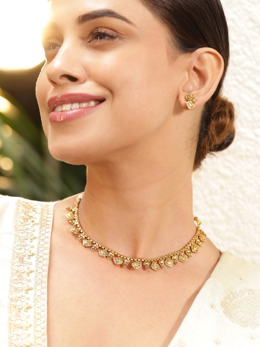 18k Gold-Plated Handcrafted Square & Paisley Design Traditional Jewellery Set