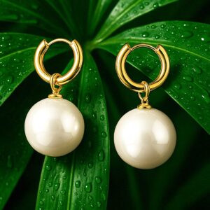 18K Gold-Plated Hoop Earrings with Oversized Glossy Cream Pearl Drops - White
