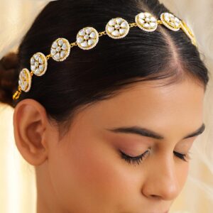 18K Gold-Plated Kundan & Pearl Beaded Matha Patti Head Jewellery - Gold
