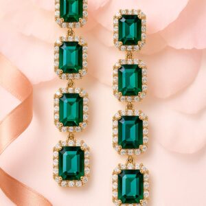 18K Gold-Plated Layered Emerald Green Crystal Dangle Earrings - Gold