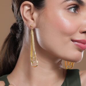 18K Gold Plated Multi-Layered Long Dangle Earrings with Teardrop Design - Gold