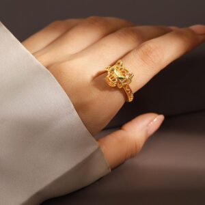 18K Gold-Plated Openable Adjustable Panther Motif Statement Ring - Gold