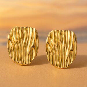 18K Gold Plated Oversized Textured Circular Stud Earrings