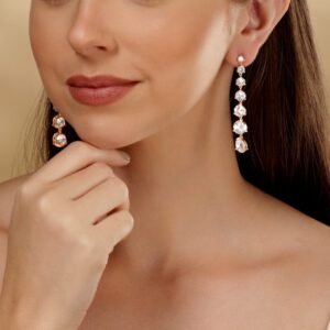 18k Gold Plated Premium Crystal Studded Dangle Earrings - Gold