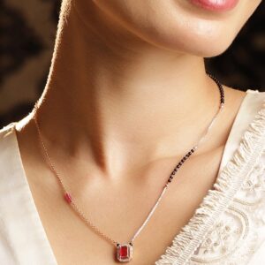 18K Gold-Plated Ruby & Cubic Zirconia Studded Black and Gold Beaded Mangalsutra - Gold