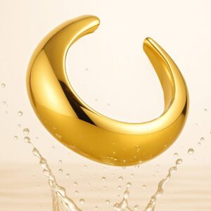 18K Gold-Plated Sculptural Cuff Bangle – Modern Bold Bracelet - Gold