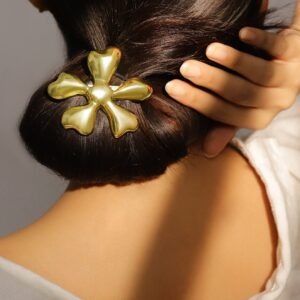 18K Gold Plated Sculptural Floral Design Hair Clip – Statement Luxe Hair Accessory - Gold