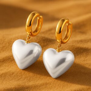 18K Gold Plated Shiny White Pearl Heart Drop Earrings - Gold