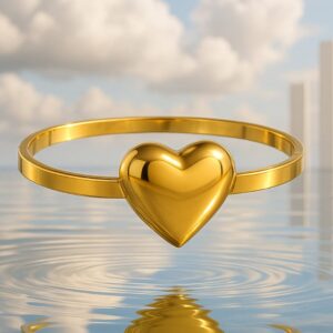 18K Gold Plated Stainless Steel Tarnish-Free Waterproof Bold Heart Design Bracelet - Gold