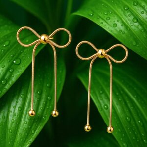 18K Gold Plated Stainless Steel Tarnish-Free Waterproof Bow Knot Dangle Earrings - Gold