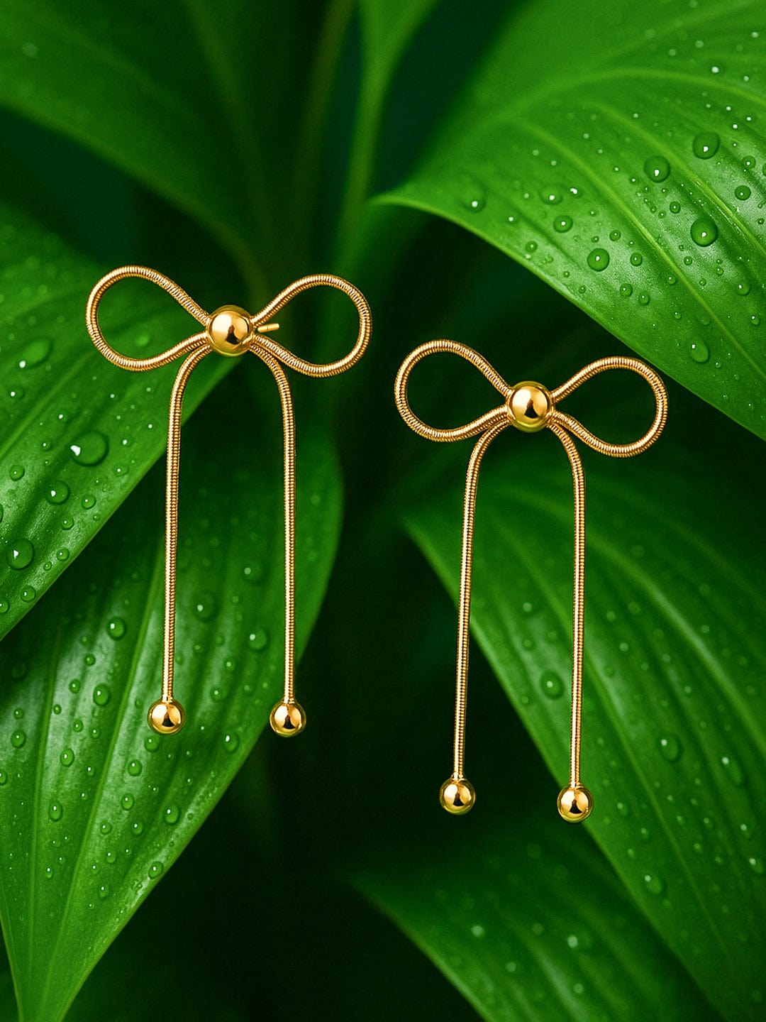 18K Gold Plated Stainless Steel Tarnish-Free Waterproof Bow Knot Dangle Earrings - Gold