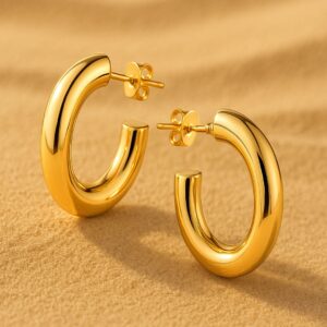 18K Gold Plated Stainless Steel Tarnish-Free Waterproof Contemporary Hoop Earrings - Gold