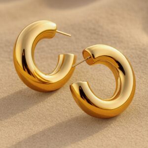 18K Gold-Plated Stainless Steel Tarnish-Free Waterproof Demi-Fine Hoop Earrings