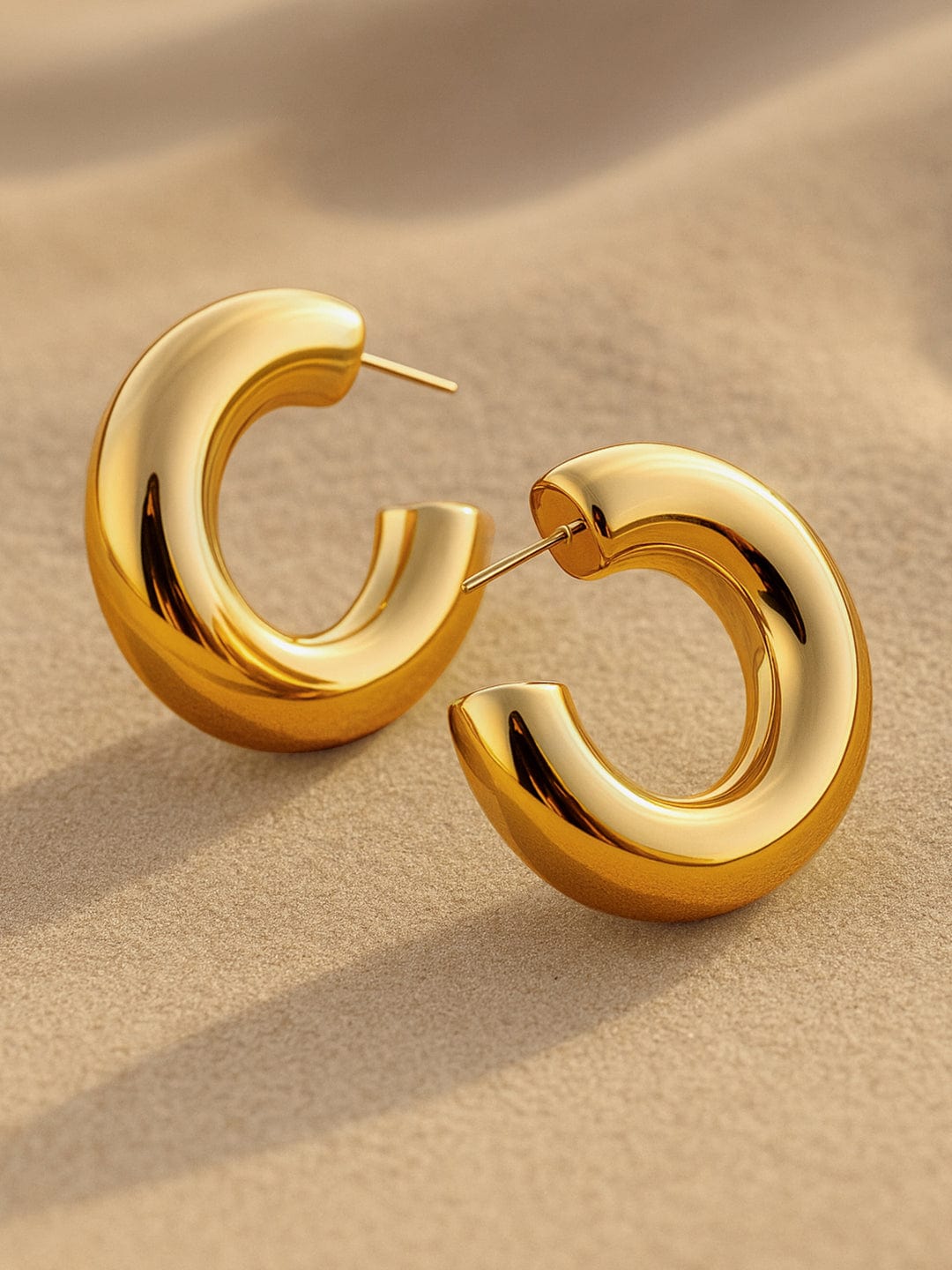 18K Gold-Plated Stainless Steel Tarnish-Free Waterproof Demi-Fine Hoop Earrings - Gold