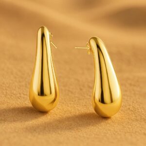 18K Gold Plated Stainless Steel Tarnish-Free Waterproof Sculptural Drop Earrings - Gold