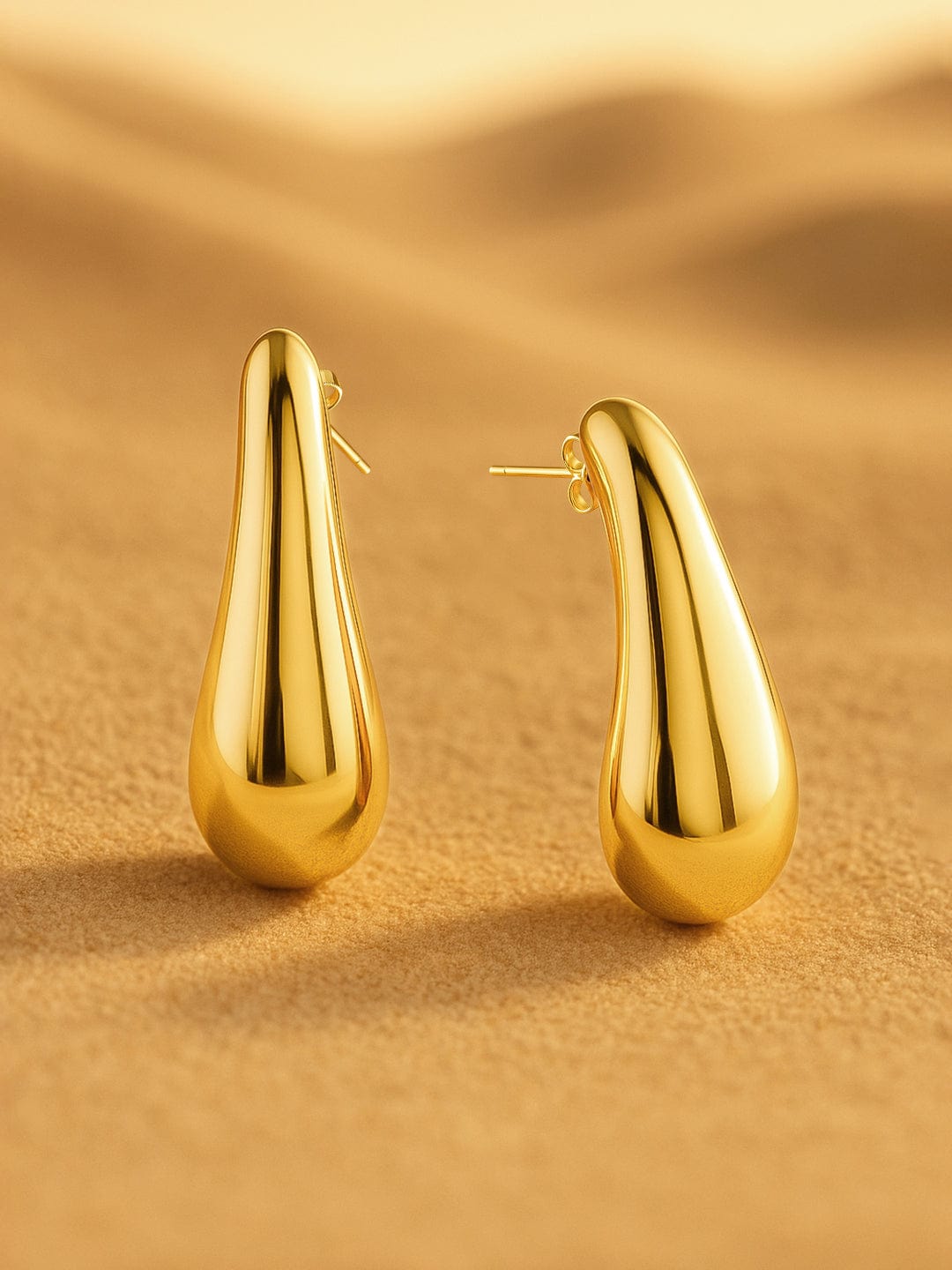 18K Gold Plated Stainless Steel Tarnish-Free Waterproof Sculptural Drop Earrings - Gold