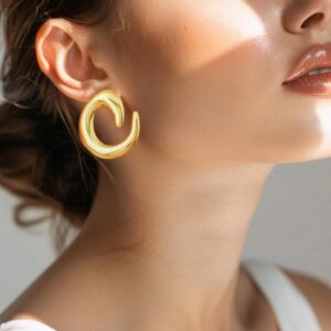 18K Gold Plated Stainless Steel Tarnish-Free Waterproof Sculptural Swirl Earrings - Gold