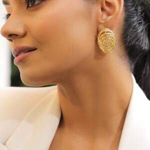 18K Gold-Plated Stainless Steel Tarnish Free Waterproof Spiral Design Stud Earrings